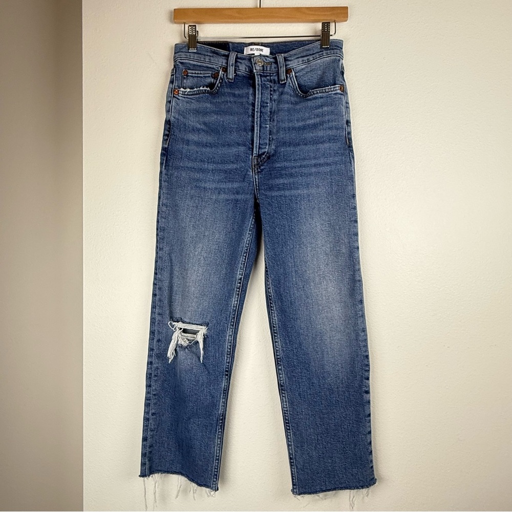 RE/DONE Ultra High Rise Stove Pipe Denim Jeans Vintage Indigo Destroyed Women 27 - Picture 3 of 12